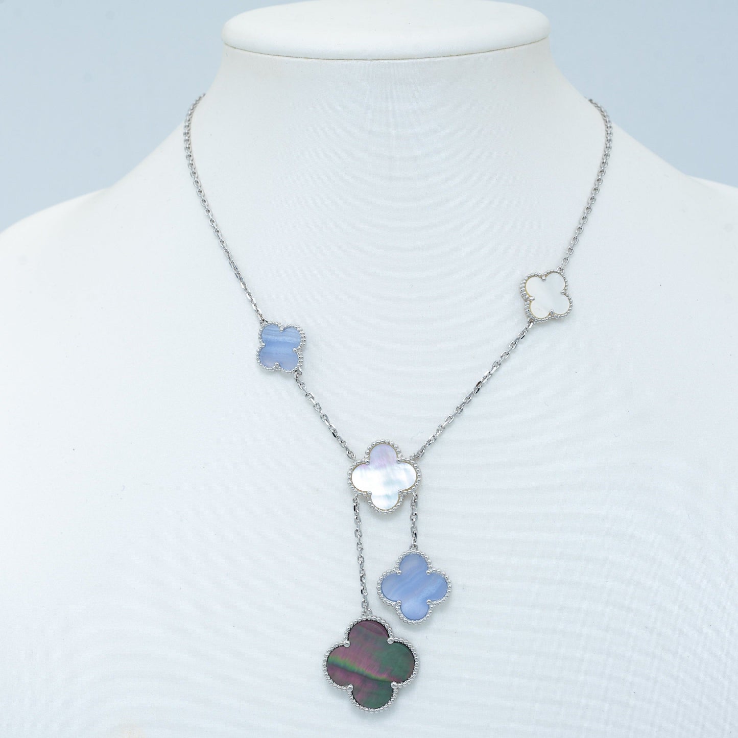 [Pearl Jewelrys]CLOVER MOP CHALCEDONY NECKLACE SILVER 6 MOTIF