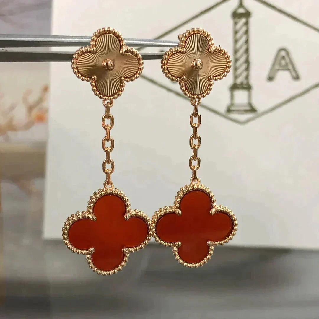 [Pearl Jewelrys]CLOVER 2 MOTIF  LASER CARNELIAN EARRINGS