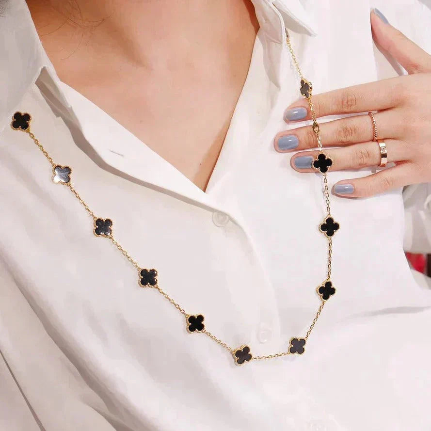 [Pearl Jewelrys]CLOVER 20 MOTIFS ONYX NECKLACE