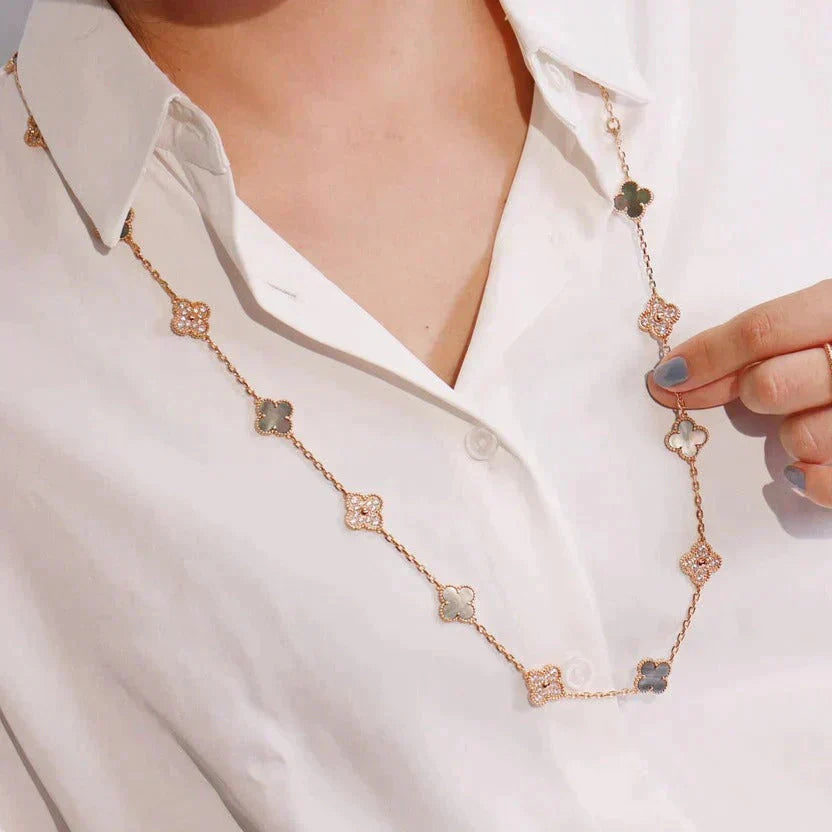 [Pearl Jewelrys]CLOVER 20 MOTIFS DARK MOP DIAMOND  NECKLACE