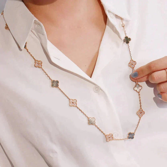 [Pearl Jewelrys]CLOVER 20 MOTIFS DARK MOP DIAMOND  NECKLACE