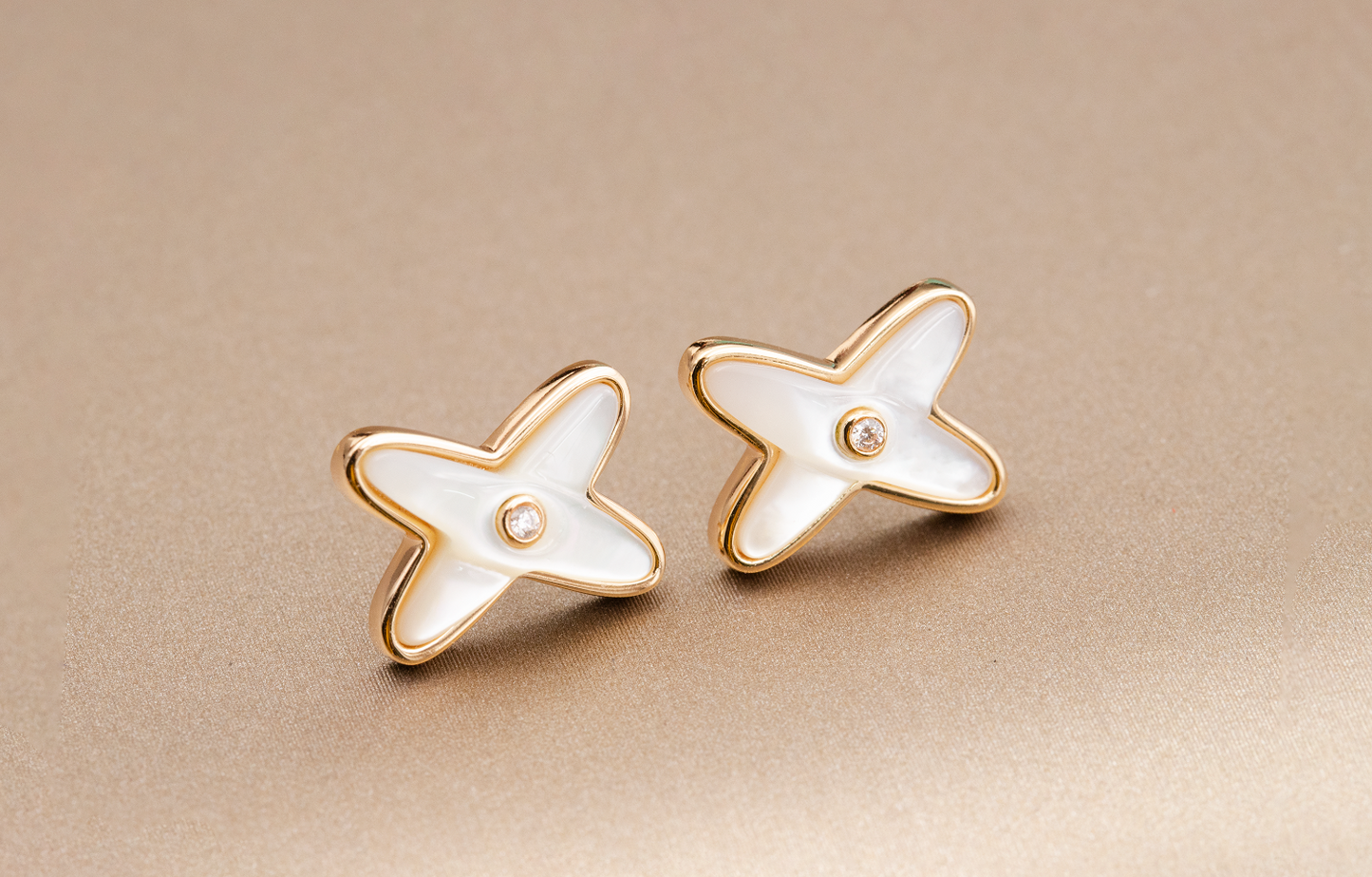 [Pearl Jewelrys]JEUX DE WHITE MOP PINK GOLD DIAMOND EARRINGS