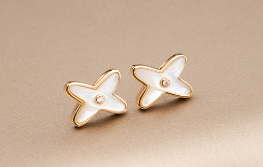 [Pearl Jewelrys]JEUX DE WHITE MOP PINK GOLD DIAMOND EARRINGS