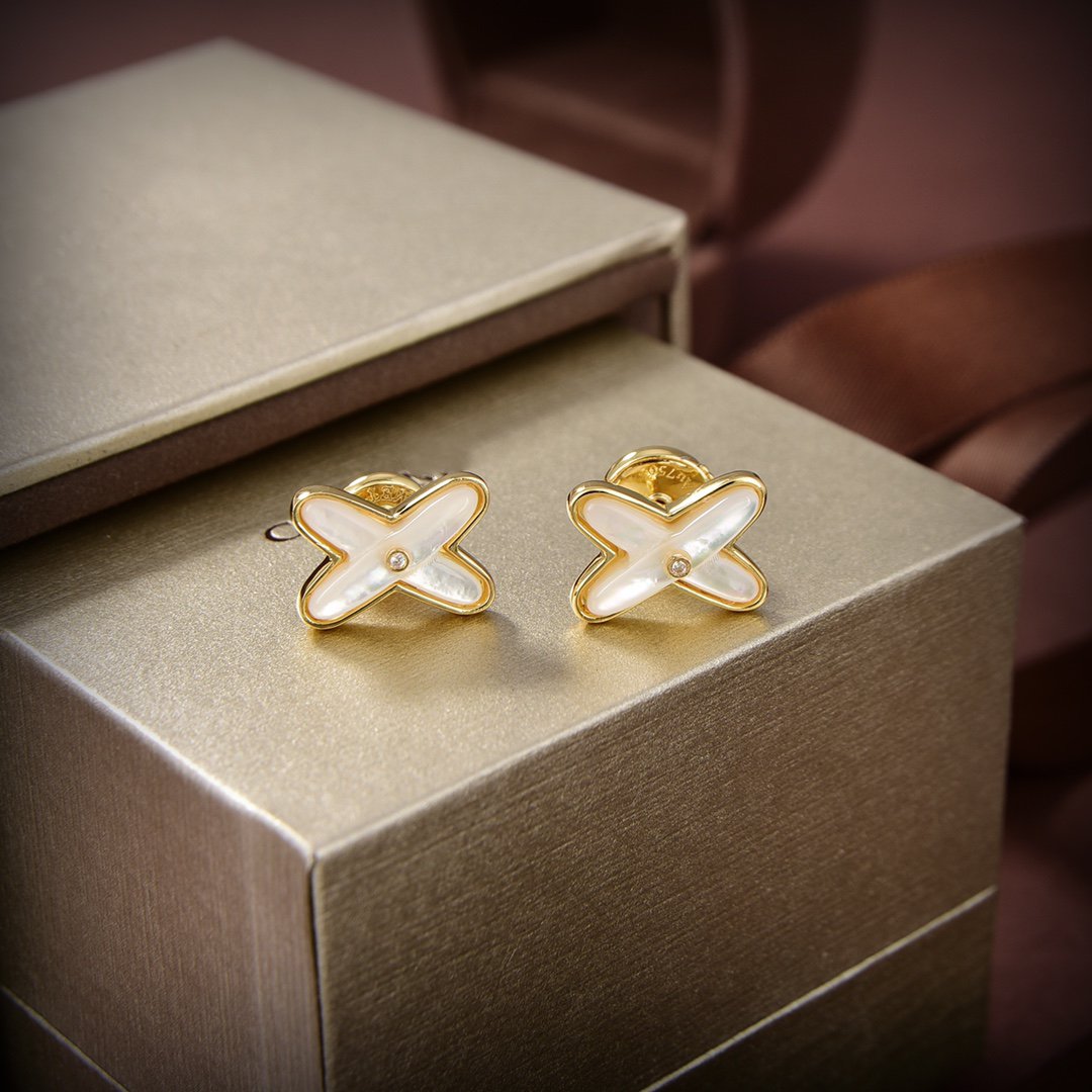 [Pearl Jewelrys]JEUX DE WHITE MOP GOLD DIAMOND EARRINGS