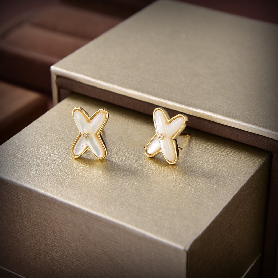 [Pearl Jewelrys]JEUX DE WHITE MOP GOLD DIAMOND EARRINGS