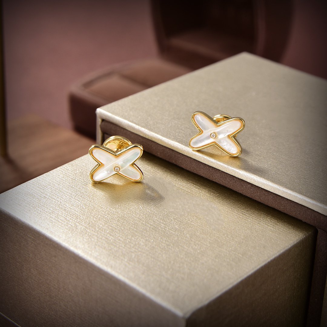 [Pearl Jewelrys]JEUX DE WHITE MOP GOLD DIAMOND EARRINGS