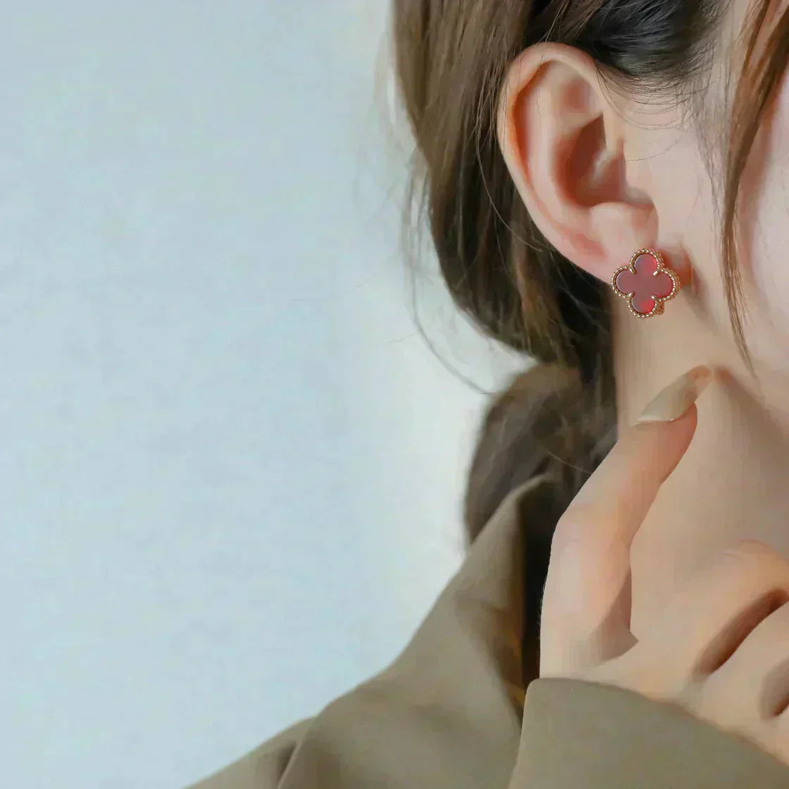 [Pearl Jewelrys]CLOVER MEDIUM 1 MOTIFS CARNELIAN  EARRINGS