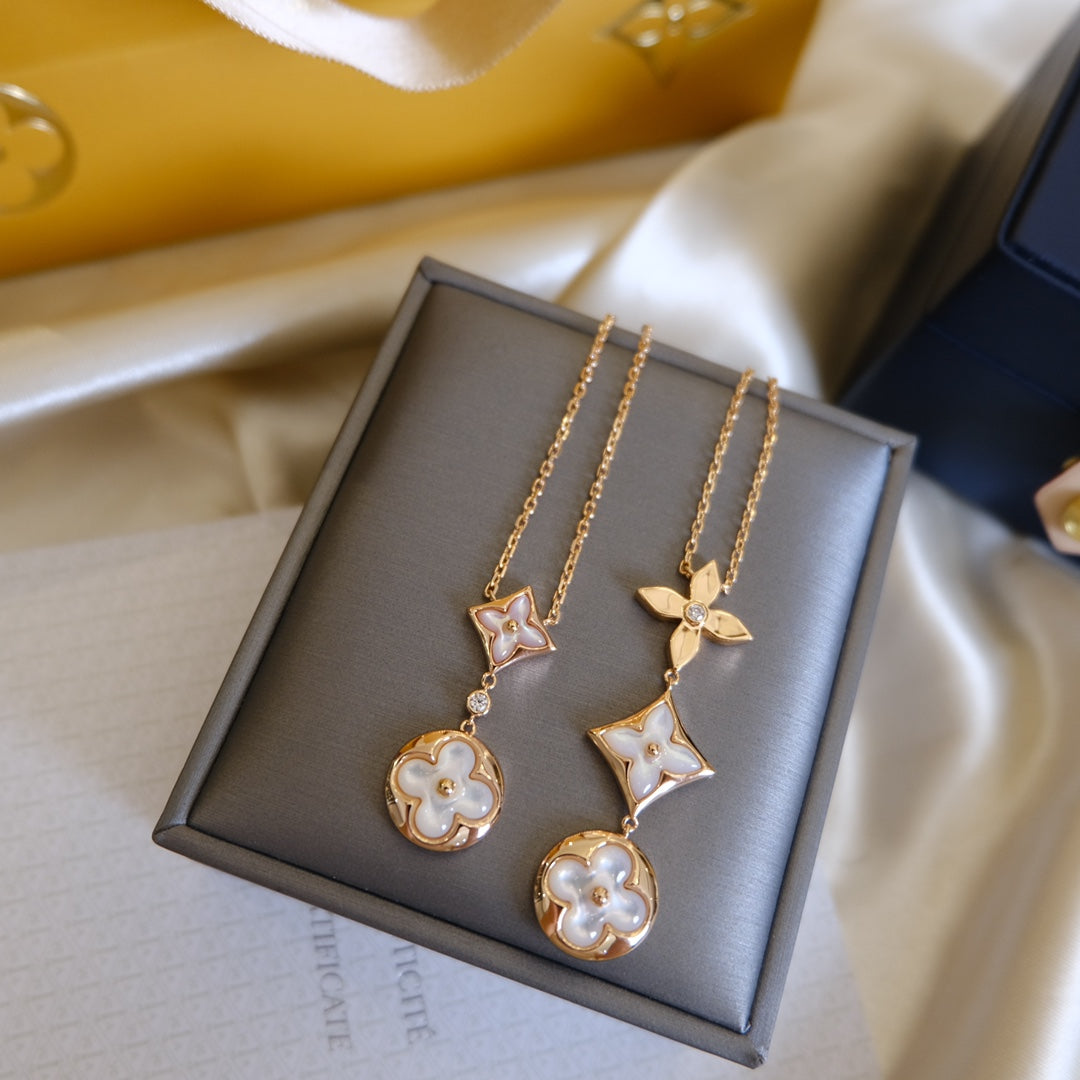 [Pearl Jewelrys]COLOR BLOSSOM LARIAT NECKLACE PINK GOLD WHITE MOTHER PEARL AND DIAMOND