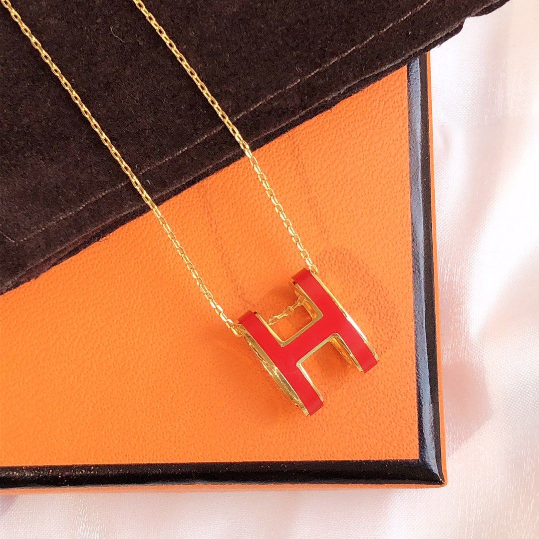 [Pearl Jewelrys]HM CLIC RED ENAMEL GOLD NECKLACE
