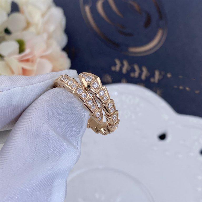 [Pearl Jewelrys]SERPENTI RING PINK GOLD DIAMOND PAVED 4MM