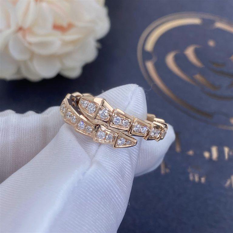 [Pearl Jewelrys]SERPENTI RING PINK GOLD DIAMOND PAVED 4MM