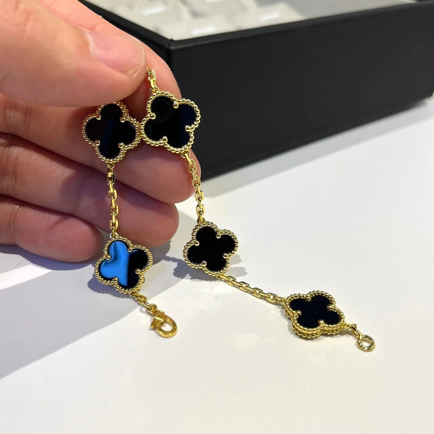 [Pearl Jewelrys]CLOVER  5 MOTIFS BLACK ONYX BRACELET