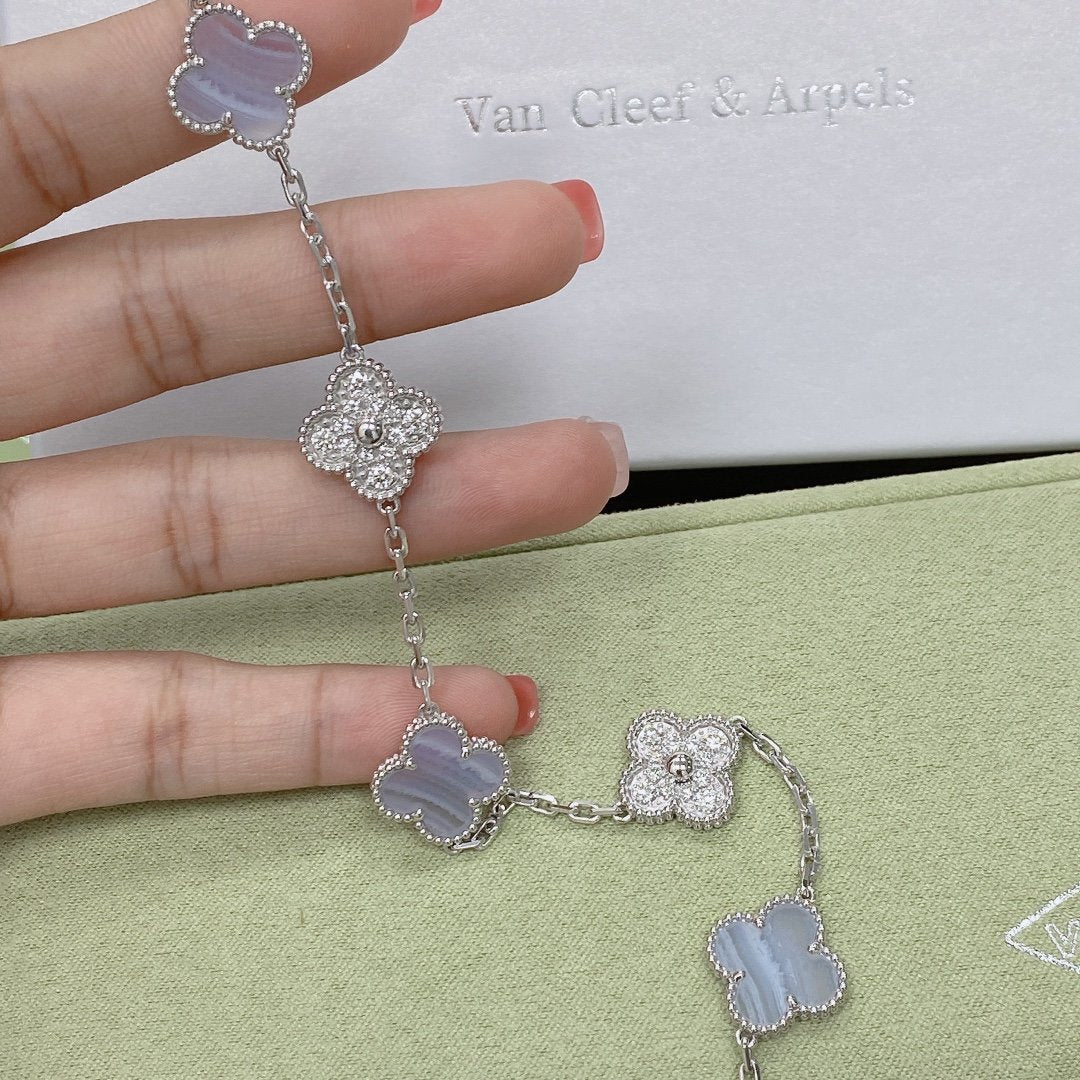[Pearl Jewelrys]CLOVER  5 MOTIF DIAMOND PURPLE CHALCEDONY BRACELET SILVER