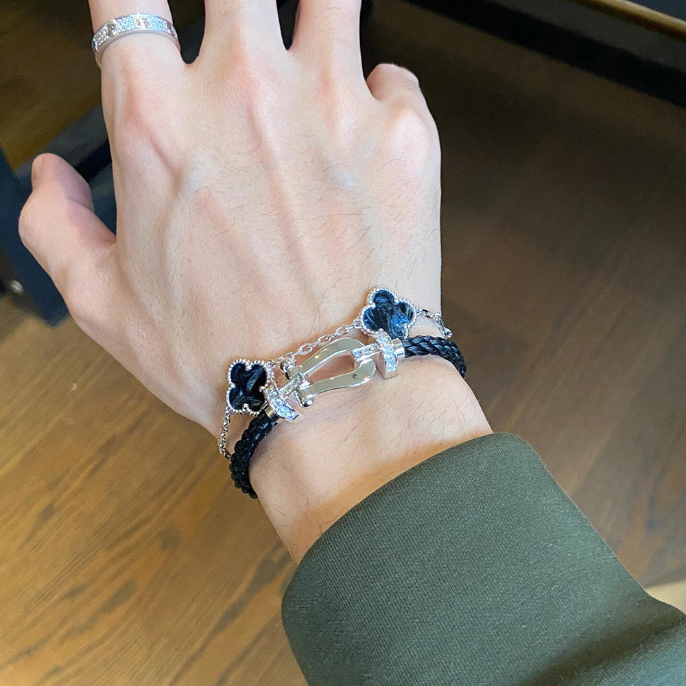 [Pearl Jewelrys]CLOVER 5 MOTIF PIETERSITE SILVER BRACELET