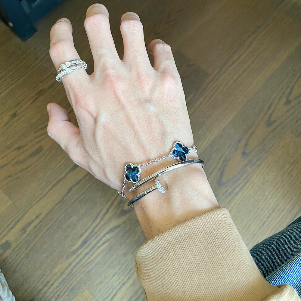 [Pearl Jewelrys]CLOVER 5 MOTIF PIETERSITE SILVER BRACELET