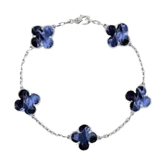 [Pearl Jewelrys]CLOVER 5 MOTIF PIETERSITE SILVER BRACELET