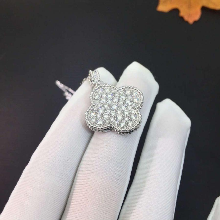 [Pearl Jewelrys]CLOVER 25MM SILVER FULL DIAMOND BIG CLOVER NECKLACE