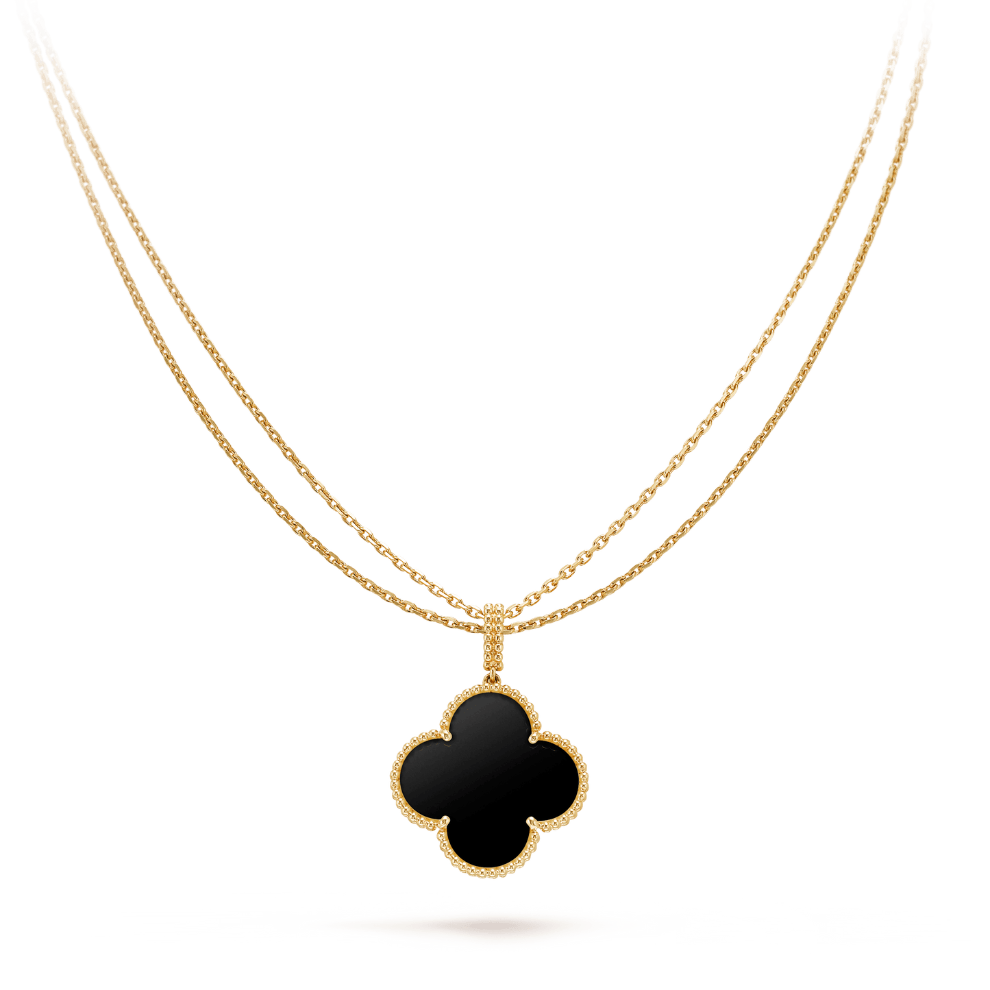[Pearl Jewelrys]CLOVER 25MM GOLD ONYX BIG CLOVER NECKLACE