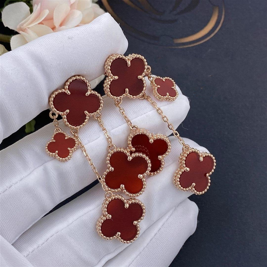 [Pearl Jewelrys]CLOVER EARRINGS CARNELIAN 4 MOTIFS PINK GOLD