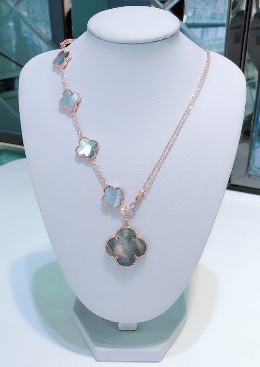 [Pearl Jewelrys]COMBINED BRACELET 5 MOTIFS AND NECKLACE DARK MOP ROSE GOLD