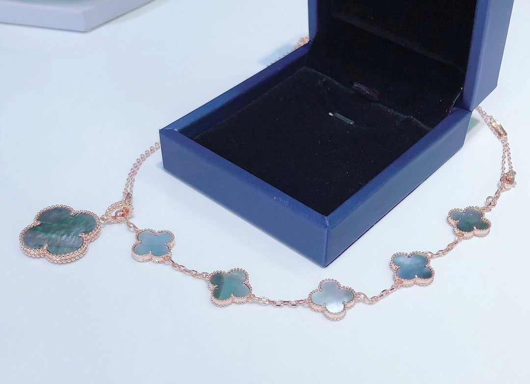 [Pearl Jewelrys]COMBINED BRACELET 5 MOTIFS AND NECKLACE DARK MOP ROSE GOLD