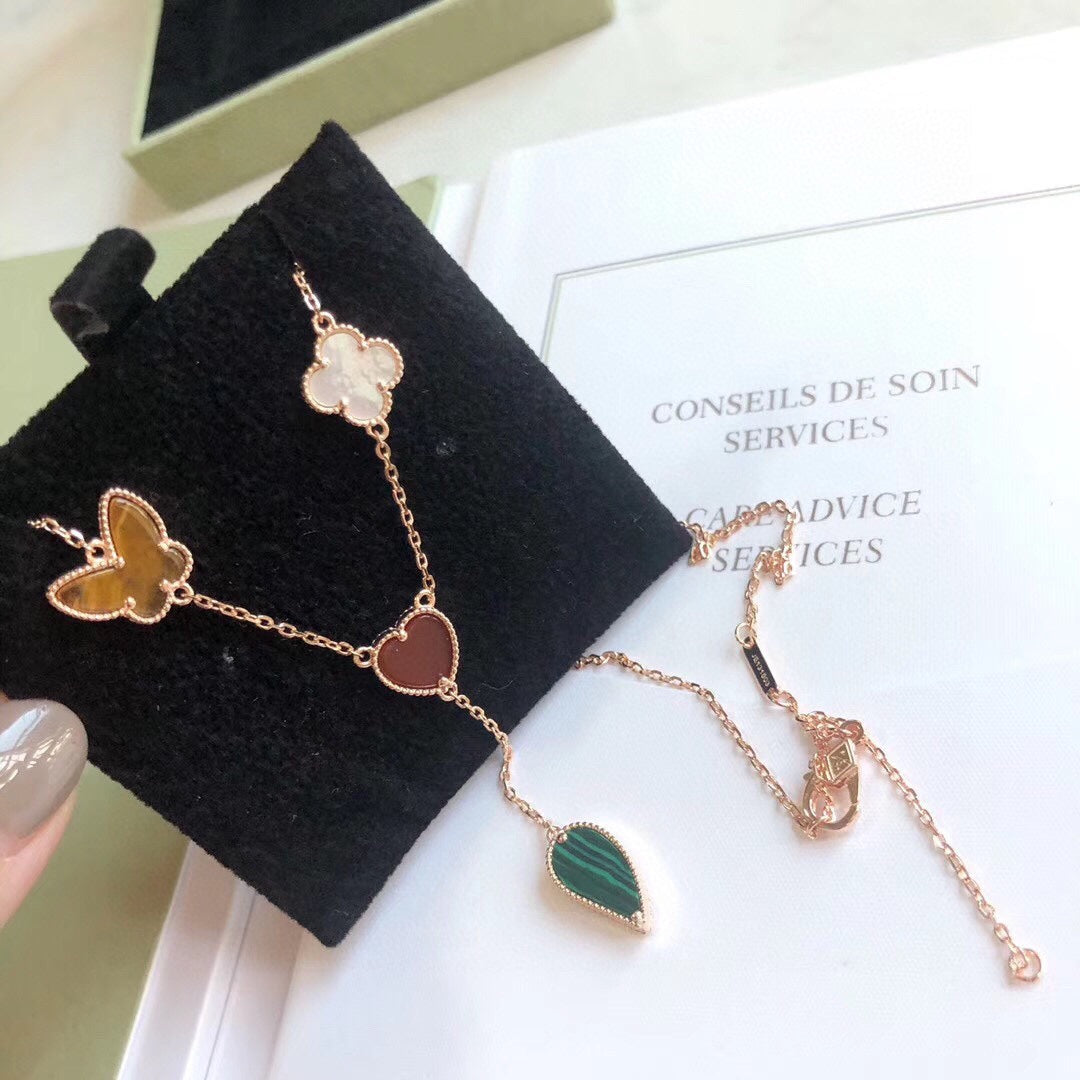 [Pearl Jewelrys]LUCKY SPRING 4 MOTIFS ROSE GOLD NECKLACE