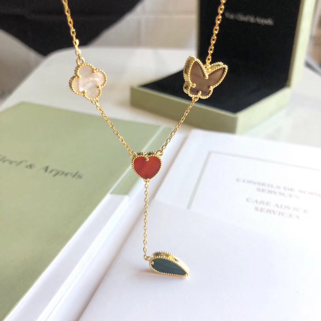 [Pearl Jewelrys]LUCKY SPRING 4 MOTIFS ROSE GOLD NECKLACE