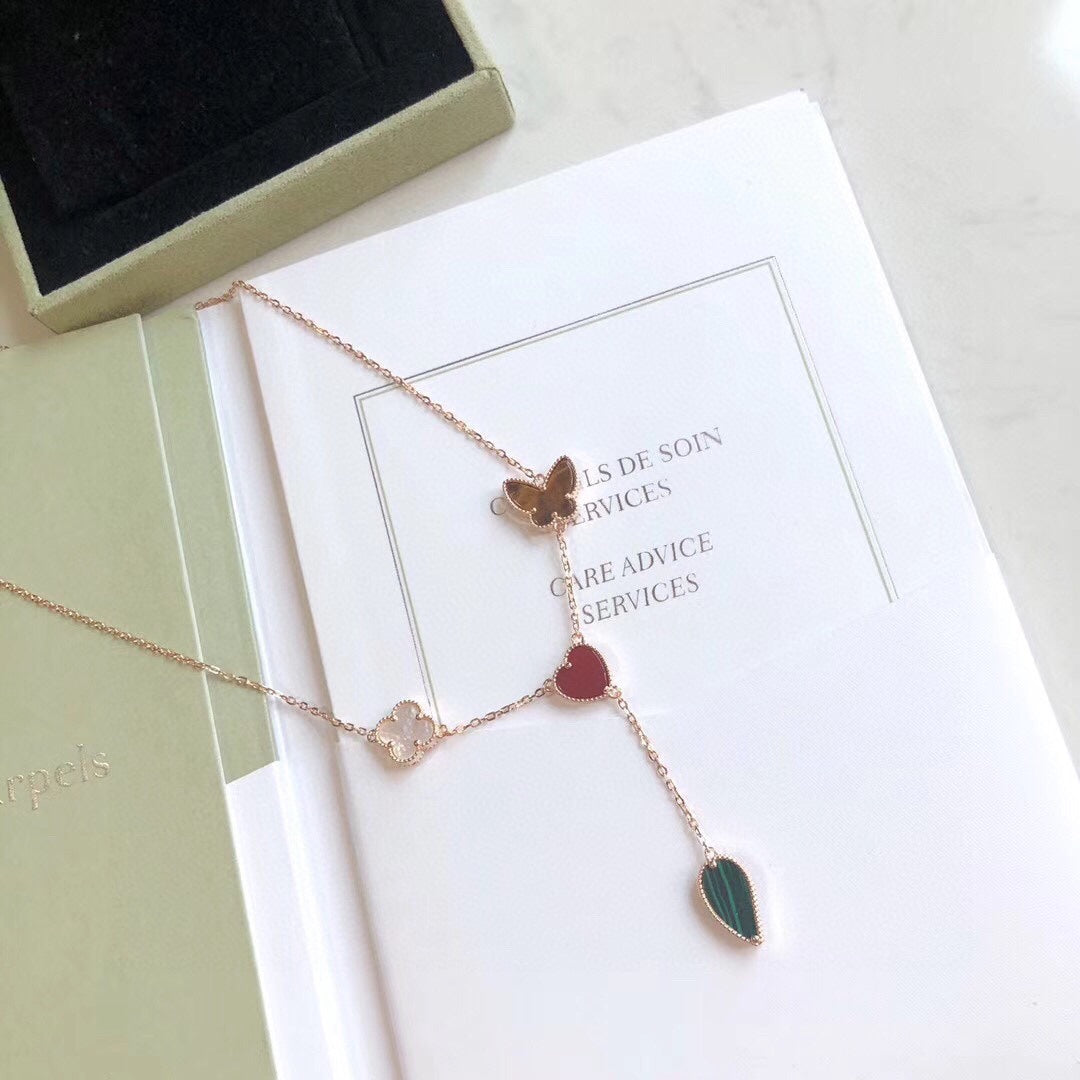 [Pearl Jewelrys]LUCKY SPRING 4 MOTIFS ROSE GOLD NECKLACE