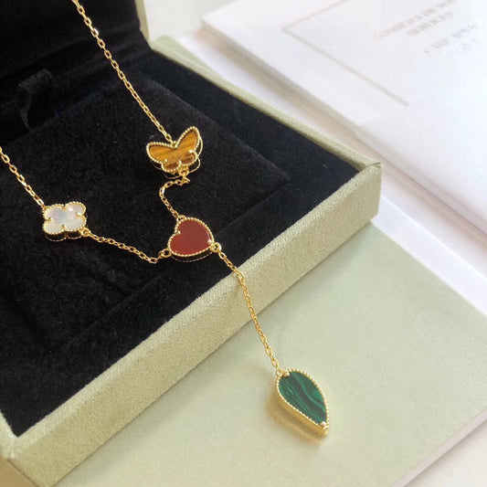 [Pearl Jewelrys]LUCKY SPRING 4 MOTIFS ROSE GOLD NECKLACE