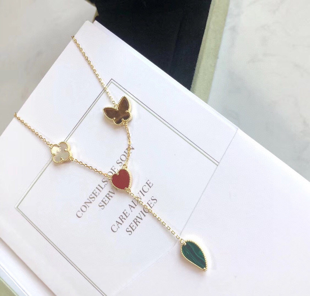 [Pearl Jewelrys]LUCKY SPRING 4 MOTIFS ROSE GOLD NECKLACE