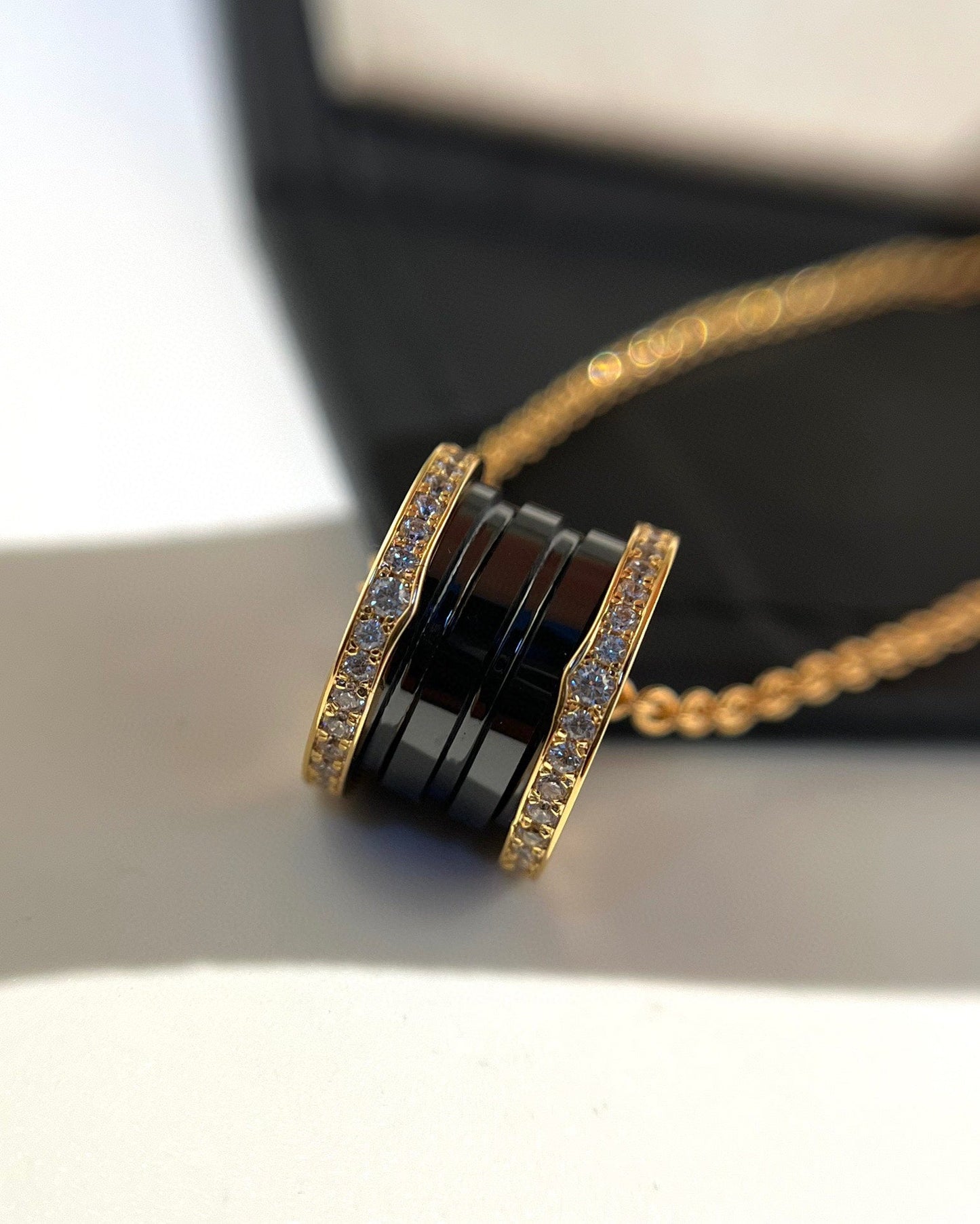 [Pearl Jewelrys]ZERO 1 BLACK CERAMIC DIAMOND PINK GOLD NECKLACE