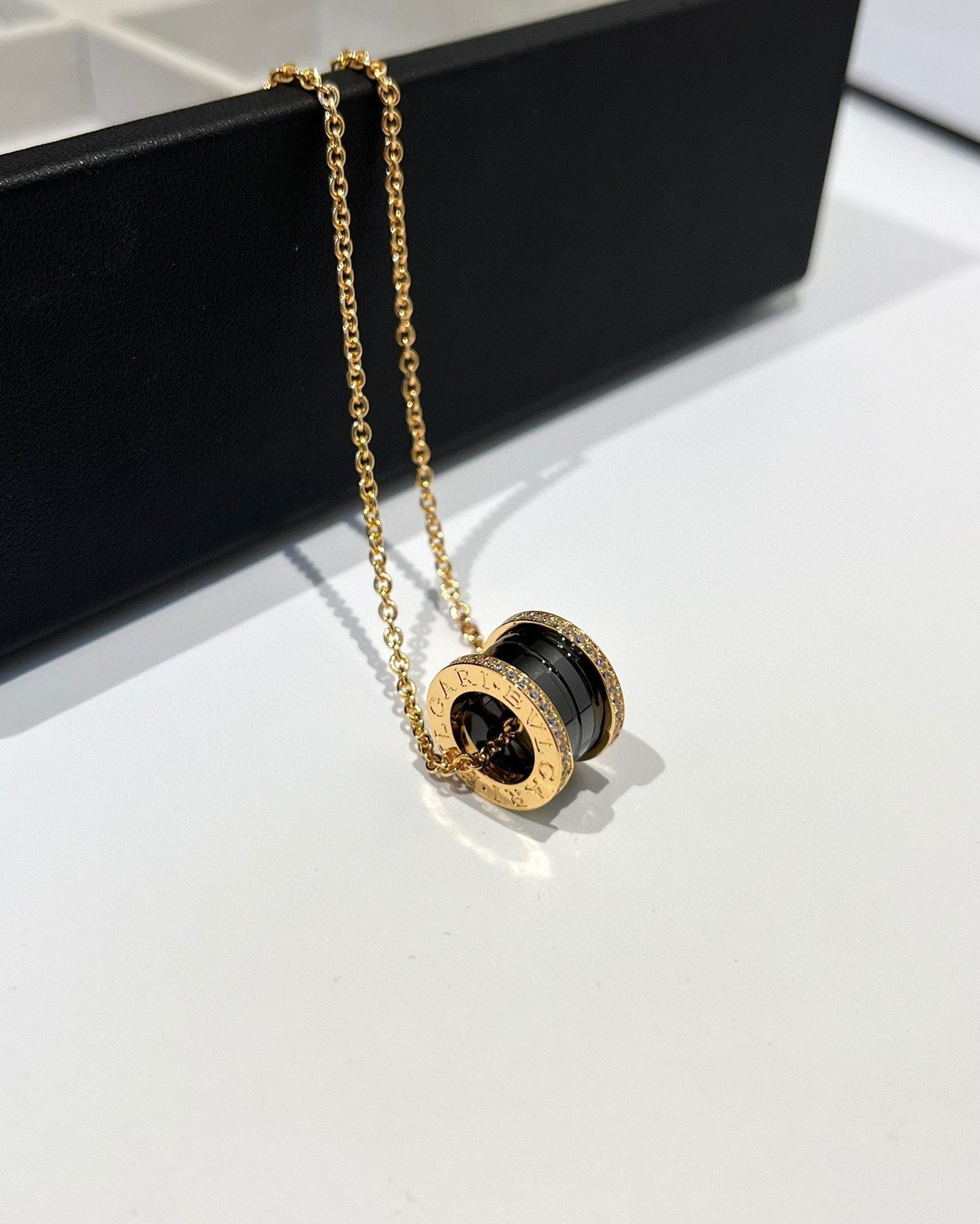 [Pearl Jewelrys]ZERO 1 BLACK CERAMIC DIAMOND PINK GOLD NECKLACE