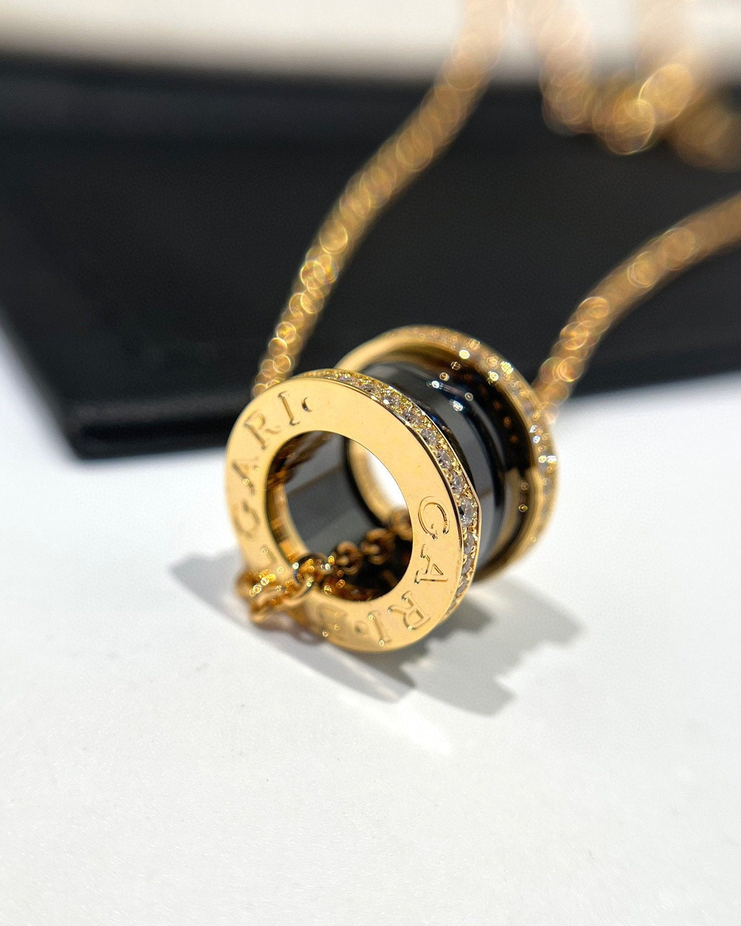 [Pearl Jewelrys]ZERO 1 BLACK CERAMIC DIAMOND PINK GOLD NECKLACE