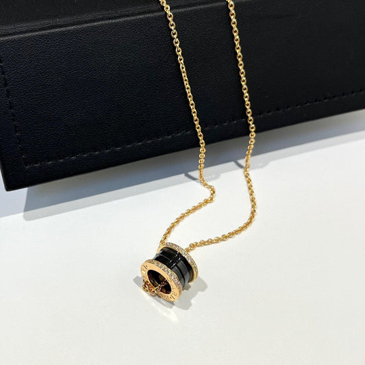[Pearl Jewelrys]ZERO 1 BLACK CERAMIC DIAMOND PINK GOLD NECKLACE