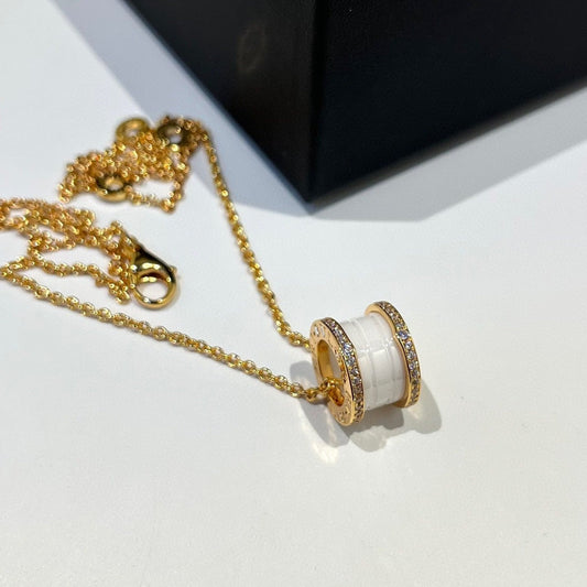 [Pearl Jewelrys]ZERO 1 WHITE CERAMIC DIAMOND PINK GOLD NECKLACE