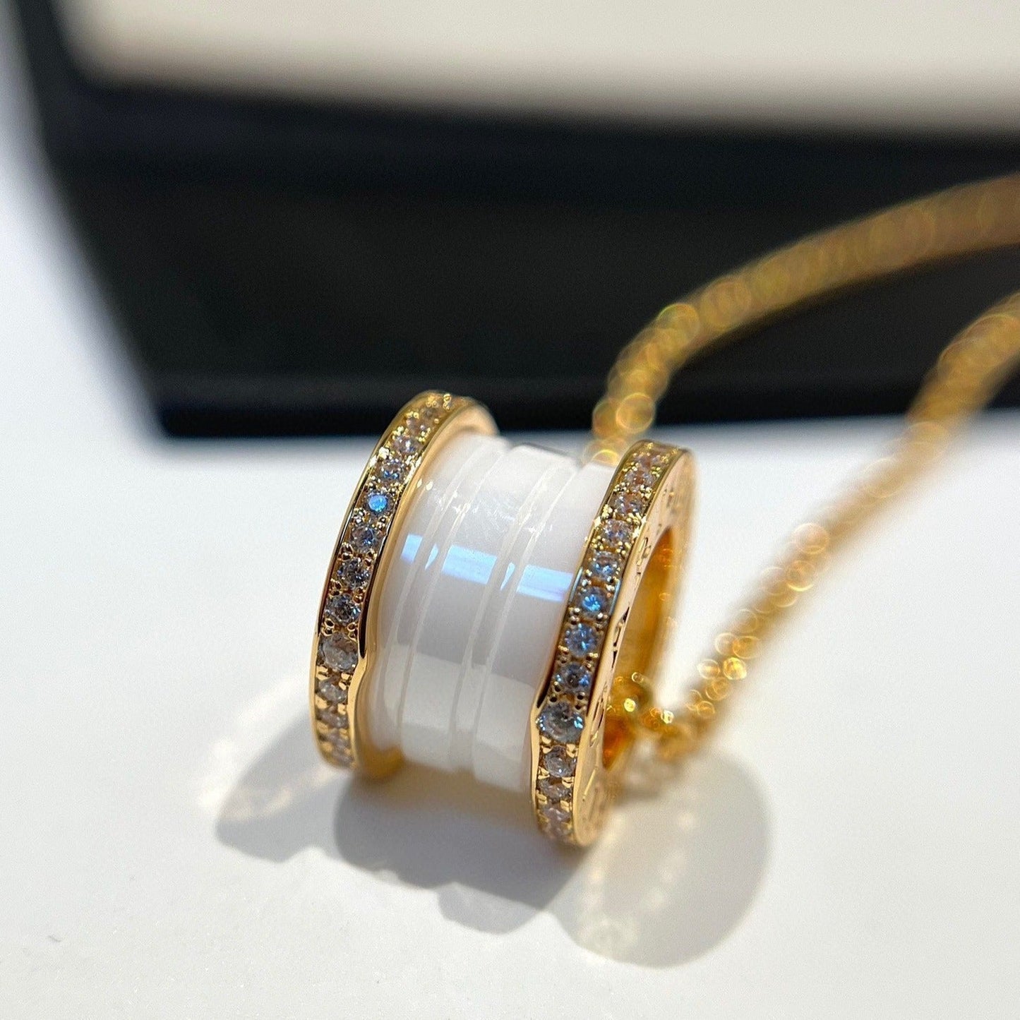 [Pearl Jewelrys]ZERO 1 WHITE CERAMIC DIAMOND PINK GOLD NECKLACE