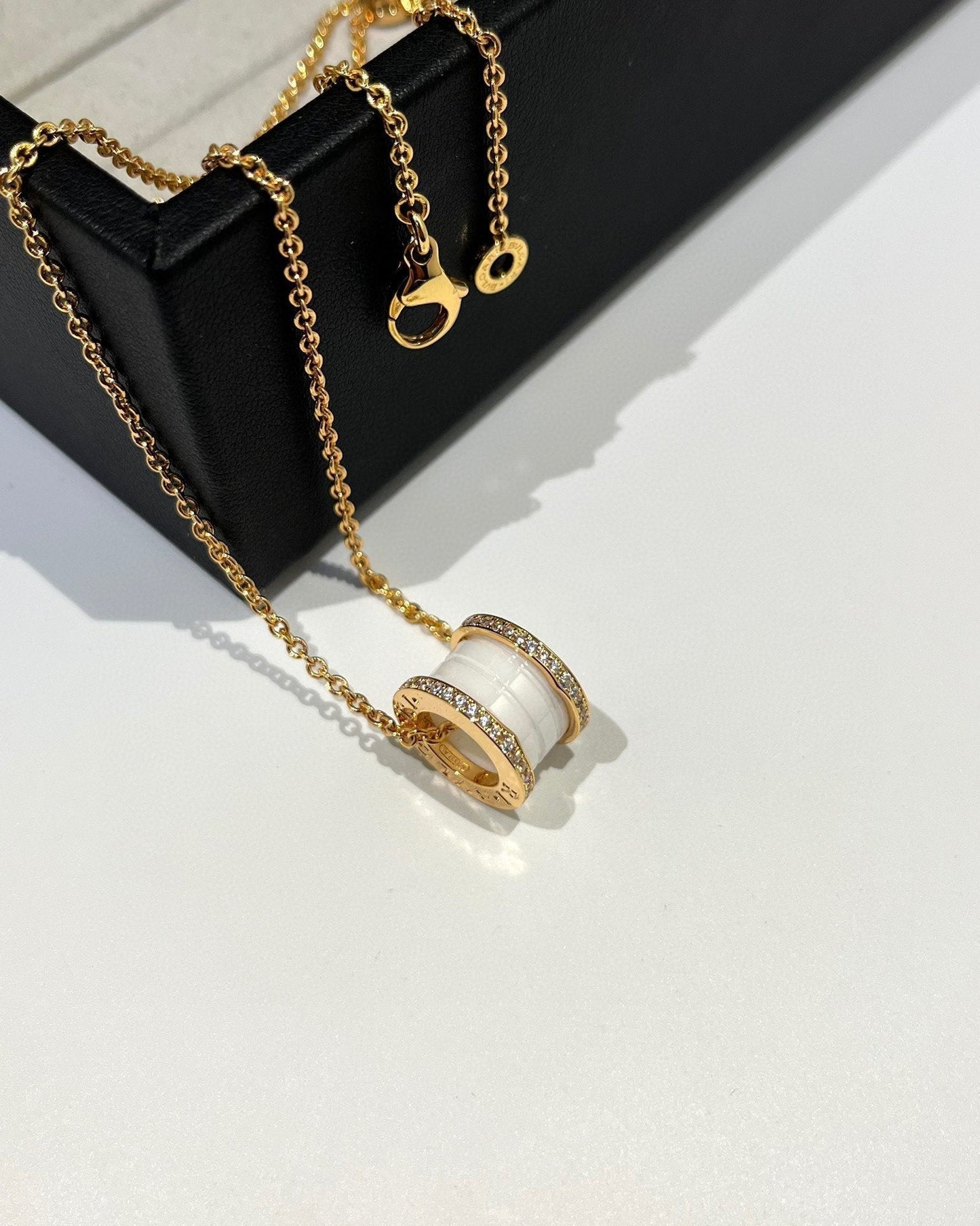 [Pearl Jewelrys]ZERO 1 WHITE CERAMIC DIAMOND PINK GOLD NECKLACE